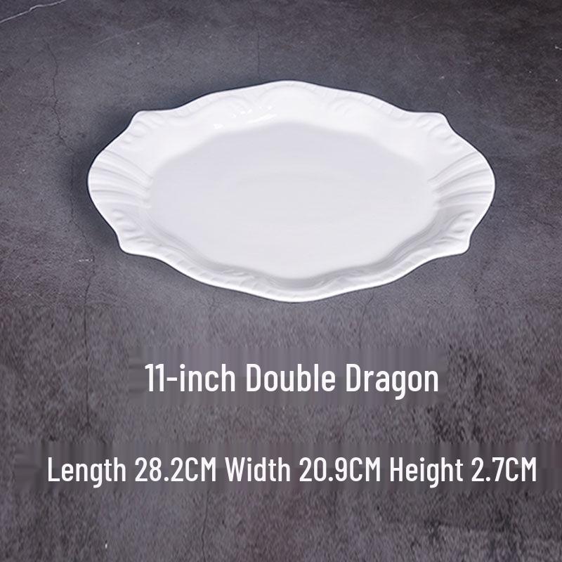 Irregular Rectangular White Ceramic Dinner Plate for Hotel and Restaurant Use