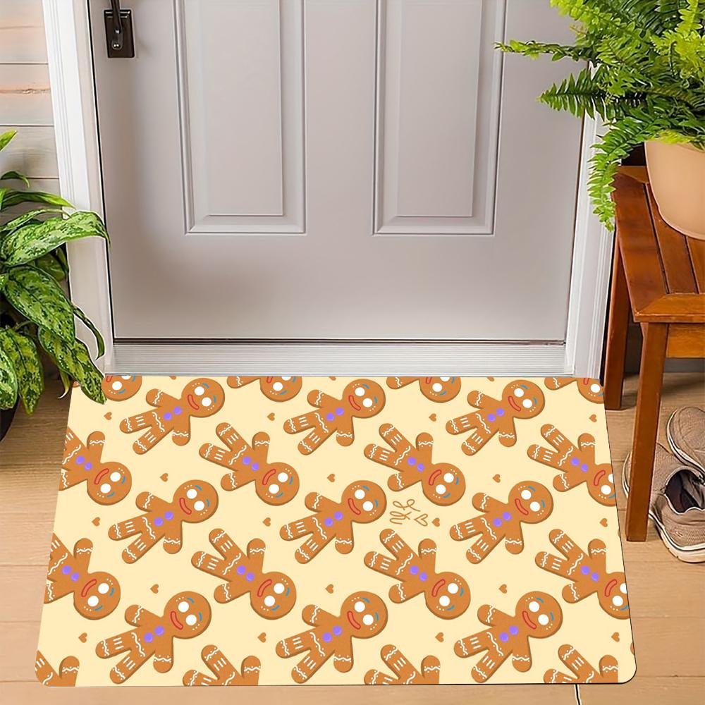 Christmas Gingerbread Man Carpet Santa Claus Reindeer Mat Snowman Home Decoration Merry Xmas Door Rug Non-Slip Floor Mat