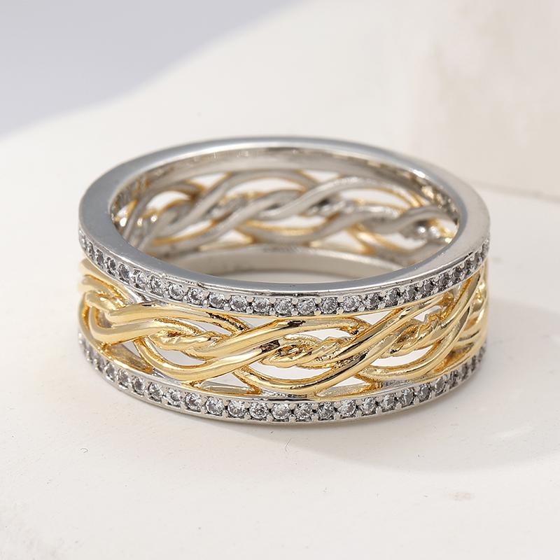 Dazzling Two Color Inlaid White CZ Surround Women's Ring Geometry Daily Wear Party Jewelry