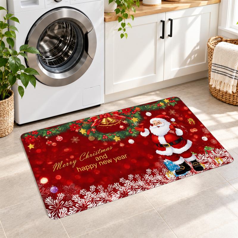Flannel Kitchen Mat Christmas Soft Area Rug Non Slip Floor Carpet Home Decoration