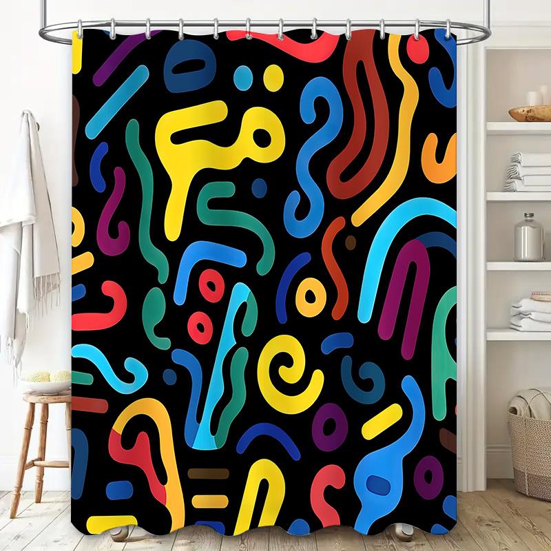 Colorful Abstract Pattern Shower Curtain For Modern Bathroom Decor - Vibrant And Fun Design Waterproof Polyester Easy-Clean