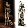 Einzigartige Schreibtisch-Display-Kunst Messing Hexenstatue mit Katze, Vintage Metallfigur, Sammlerfigur im Fantasy-Stil Halloween-Dekoration für Gothic