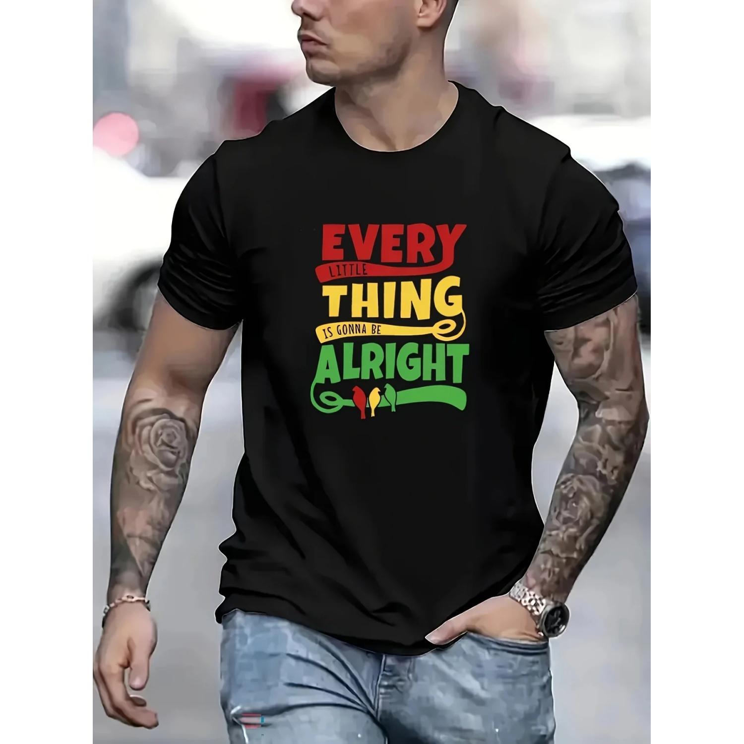 

Every Thing Alright Print T-Shirt 100% Cotton O-Neck Short Sleeve Summer Casual Mens T-shirt Streetwear XXXXXL чорний