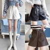 Black PU Leather High-Waist Wide-Leg Women's Booty Shorts - Autumn/Winter 2025 Collection