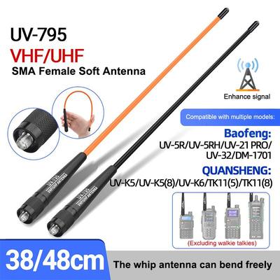 Ar-795 Sma-F Żeńska Dwupasmowa Vhf/Uhf 136-174Mhz/400-520Mhz Miękka Antena Ar-795 Do Uv-5R Uv-82 Bf-888S Walkie Talkie Ar-795