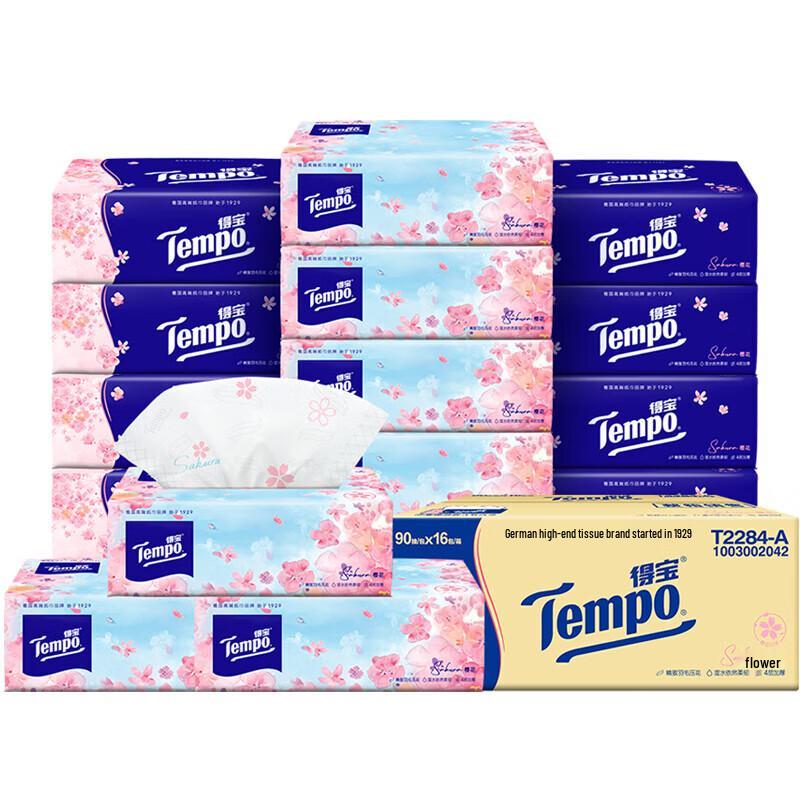 TEMPO Cherry Blossom Scented 4-Ply Facial Tissues, 16 Packs