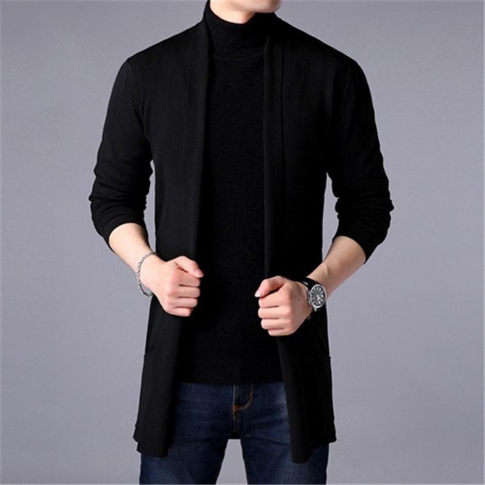 Men's Long Cardigan Sweater Men Slim Knit Pull Male Knitted Coats Male Solid Harajuku Casual Streetwear Sweaters