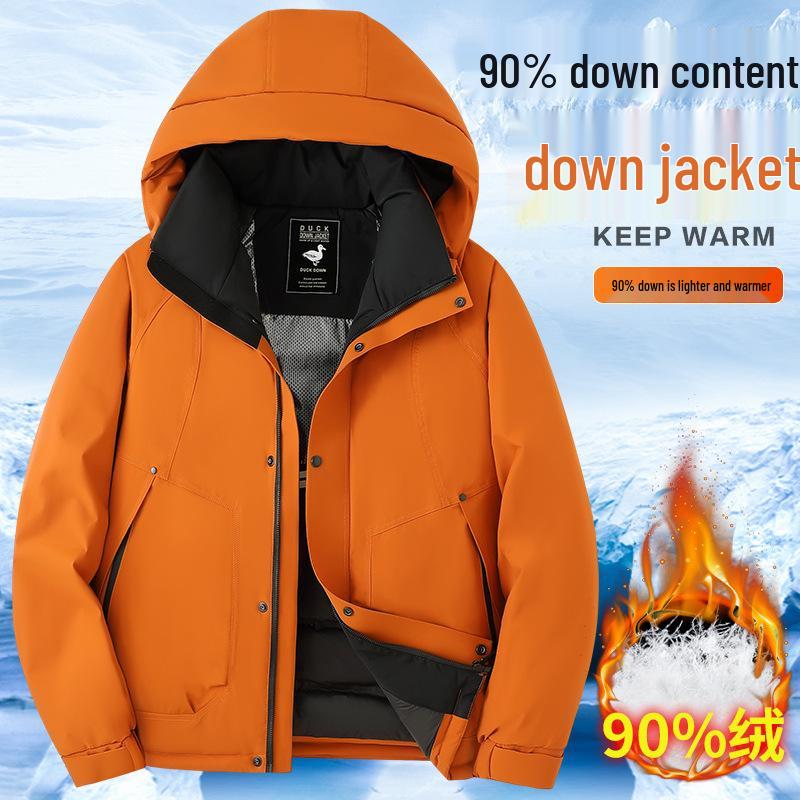 Pánská zimní zesílená péřová bunda s kapucí pro venkovní ochranu před chladem a horolezectví.