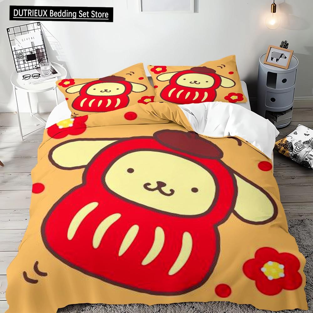 2pcs, 3pcs, Pompompurin Single Double Bed King Size Microfiber Needlework Bedding Pillowcase Quilt Cover Multi-piece Set