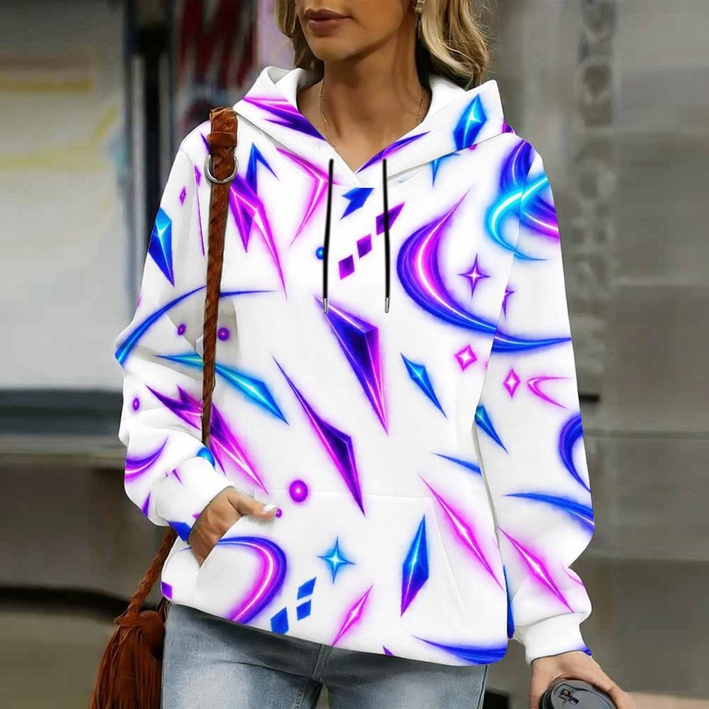 Women Plus Size Colorful Paint Splash Print Long Sleeve Drawstring Hoodie With Kangaroo Pocket