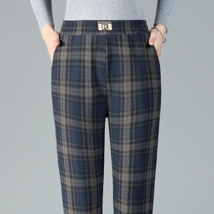 Women's Pants Autumn and Winter Plus Size Artistic Retro Plaid Casual Pants High Waist Women's Loose Pants