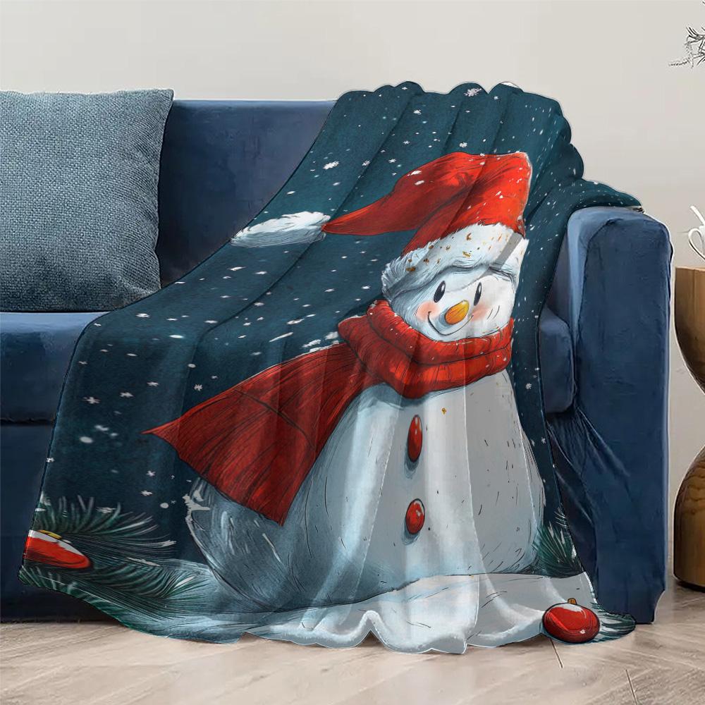 Tuniu Cute snowman plush blanket for winter sofa bed home decor warm soft fleece throw gift