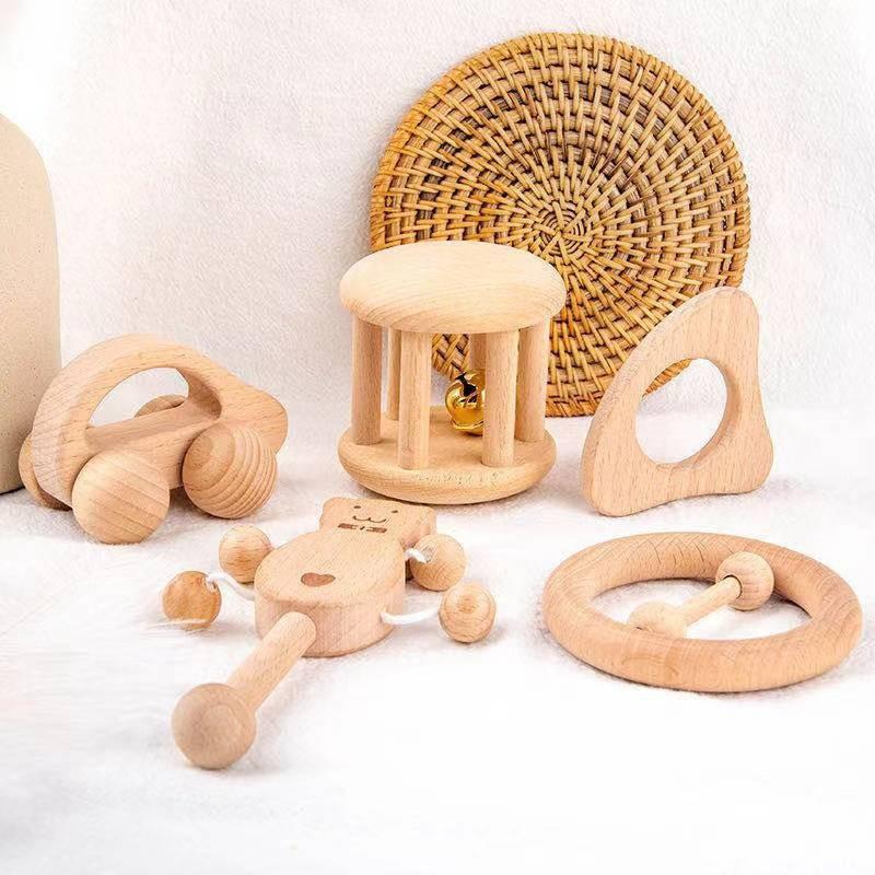Baby Sensory Touch Soothing Animal Hand Rattle Grinding Stick Grinding Set Exercise Grip Training Parent-child Toy