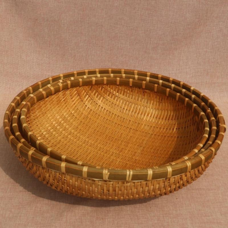 Natural Handwoven Bamboos Storage Basket for Multipurpose Kitchen Use Fruit and Nut Container with Nonslip Bottom