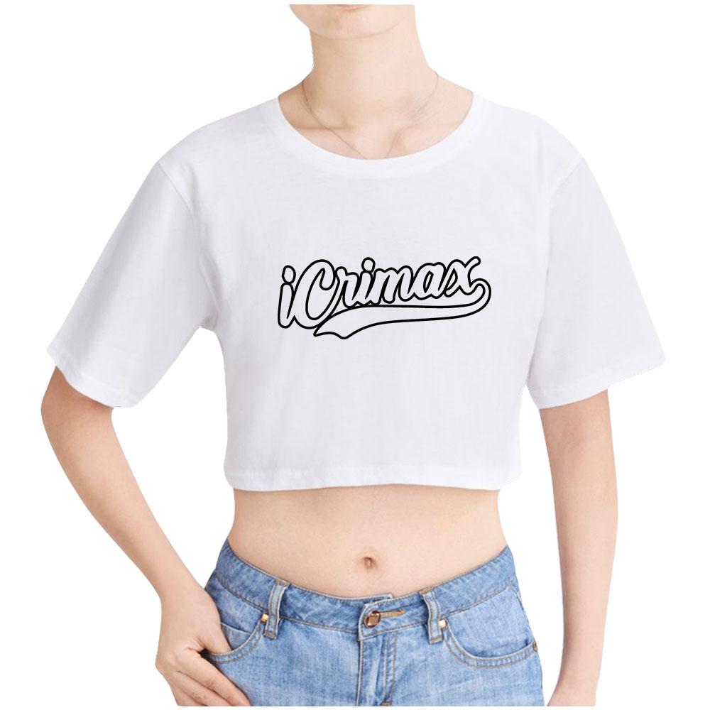 Summer Fashion Women's Sexy Icrimax Letter Print Short Sleeve Crop Top Funny Tee Shirts Hipster O-neck Cool Tops