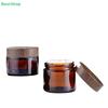 Amber Glass Cosmetic Jars with Wood Grain Lids – Refillable Containers for Cream, Lotion & Skincare