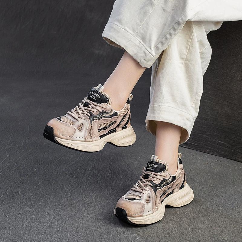 Fashion GKTINOO 2025 Spring Autumn Lace-up Shoes Women Sneakers Genuine Leather Thick Soled Handmade Comfortable Retro Platform Sneakers