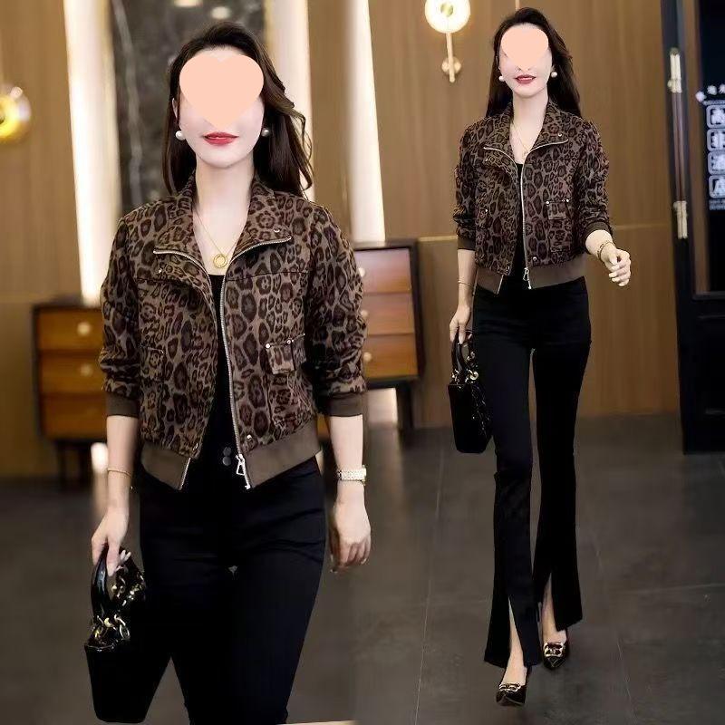 Autumn 2025 Women's Trendy Leopard Print Short Jacket - Slimming, Casual, Loose Fit, Petite Style