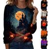 Womens Halloween Printed Crewneck Pullover Sweatshirt Long Sleeve Casual Top with Graphic Design for Seasonal Wear