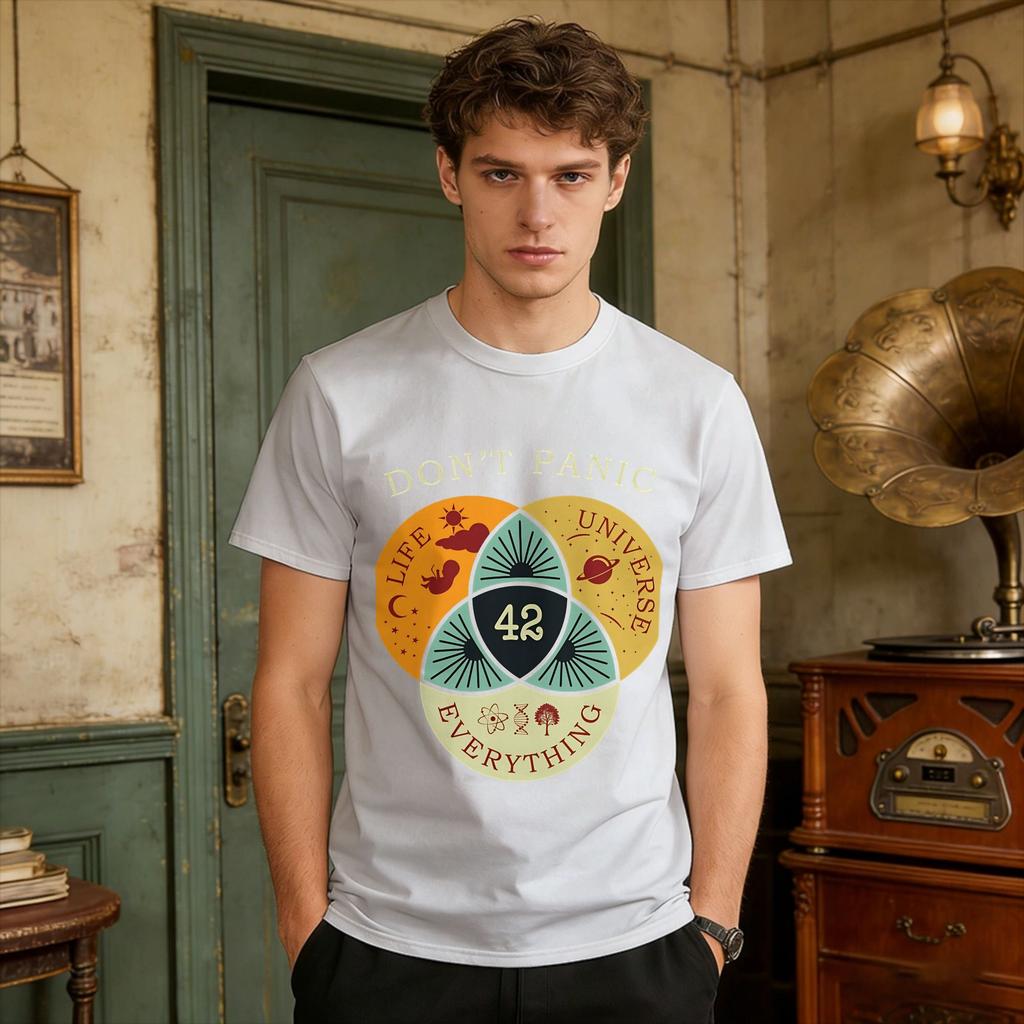 Unisex The Universe And Everything 42 Gift T Shirts Dont Panic Pure Cotton Clothes Summer Short Sleeve T Shirt Crewneck Tshirt