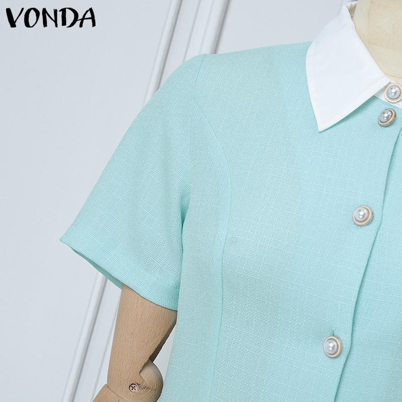 VONDA Rochie Elegantă de Birou pentru Femei, Mânecă Scurtă, Cusături, Culoare Solidă, Talie Cambrată, Elegantă