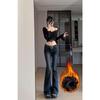 Autumn 2025 Women's Dark Blue Mid-Rise Micro-Flare Slimming Stretch Jeans