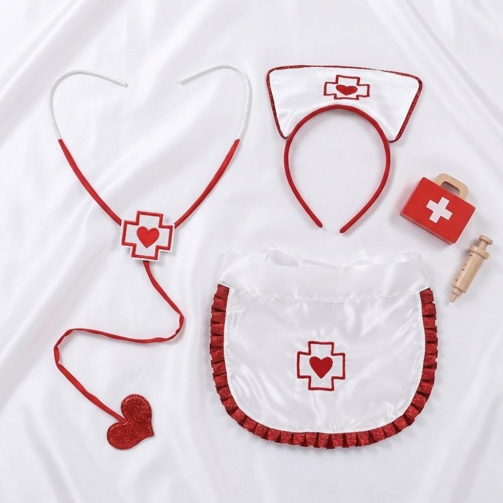 Ruffle Fringe Edge Nurse Costume Accessories Red Cross with Heart Nurse Headband  Halloween Party