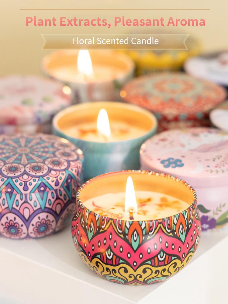 1pc Handmade DIY Jarred Scented Candle, Home Bedroom Air Freshener Ornament, Ethnic Series, Plant Fragrance