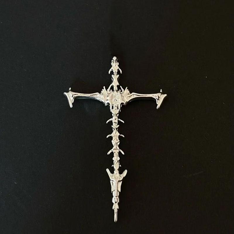 

Gothic Black Unique Cross Skeleton Pendant Necklace Stylish Alloy Jewelry For Trendy Men Women And Silver Pendant