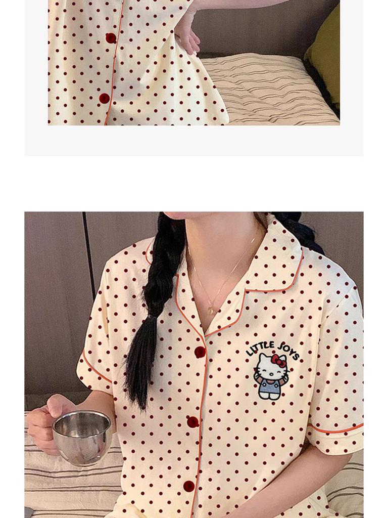 Damen Pyjama-Set im koreanischen Stil mit Cartoon-Polka-Dots – Kurzarm und Shorts, leichte Sommer-Homewear