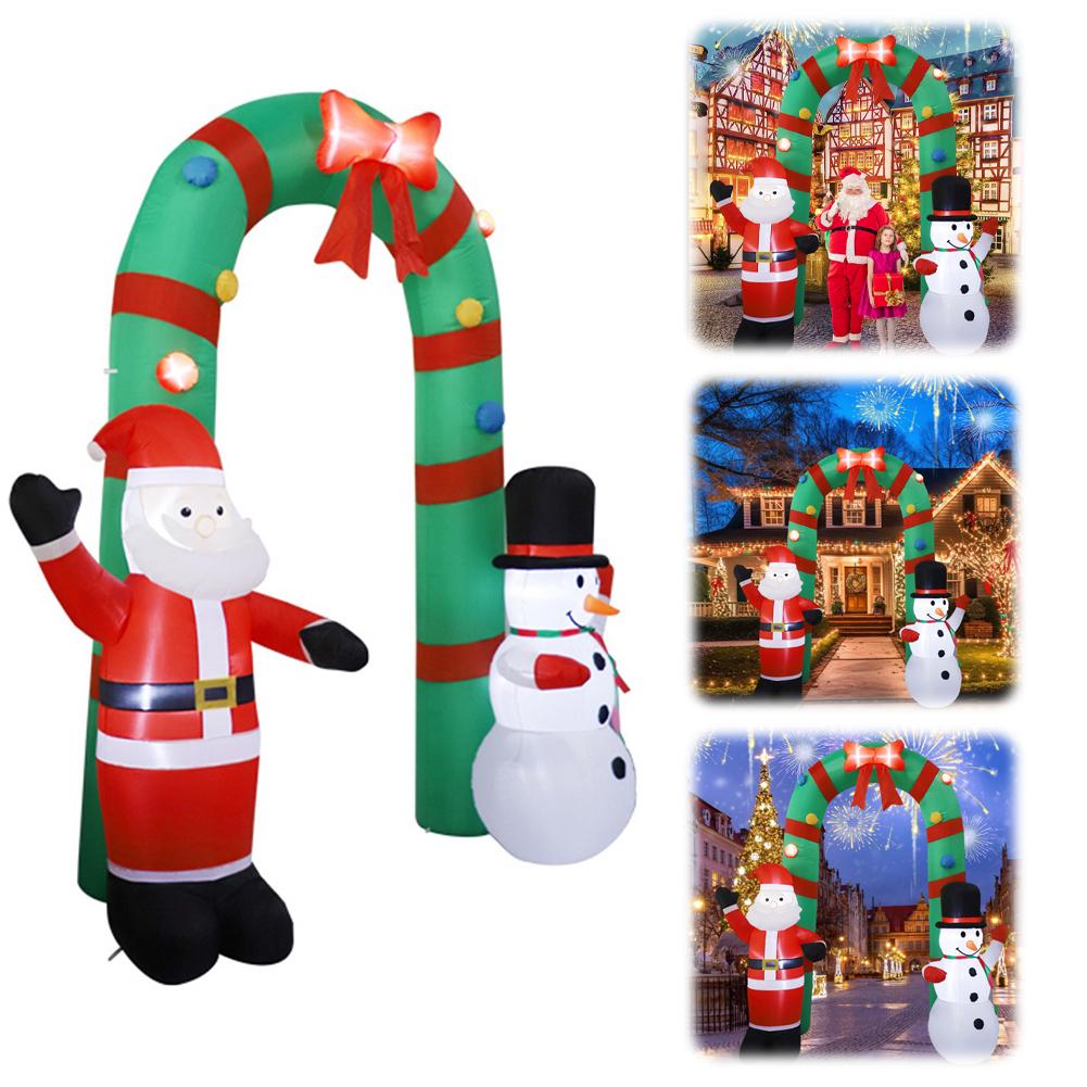 8FT Inflatable Santa Claus Snowman Arch Blow Up Yard Decorations Built-in LED Lights Christmas Archway for Lawn Garden Decor