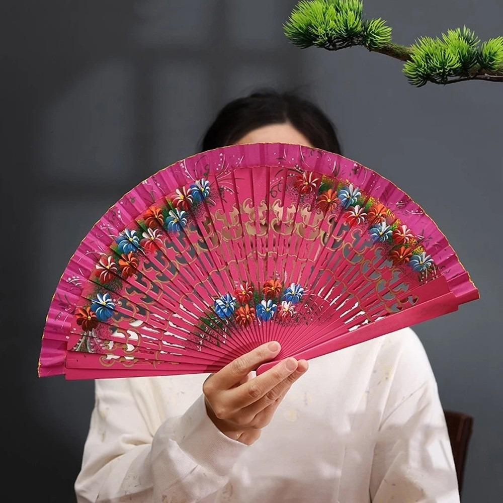 

Colorful Hand-painted Fan Hand Crafted Spanish Wood Fan Folding Fan Party Wedding Supplies розы красного