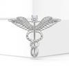 Lapel Brooch Accessory with Clear Stone Caduceus Shape, Copper Pin for Jacket, Scarf and Collar Outfit Wear Styling
