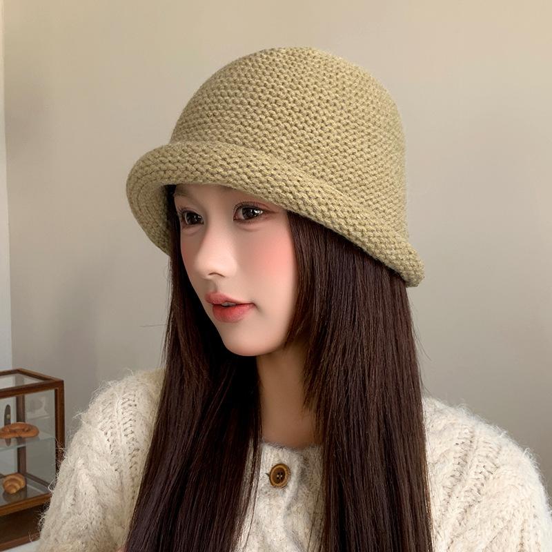 Korean style Chunky Knitted Fisherman's Hat Women's Autumn and Winter Warm Ear Protecting Woolen Hat Big Head Scarf To Show Off Face Small Basin Hat