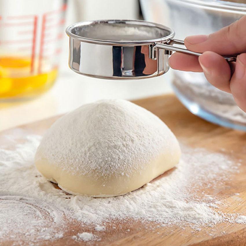 Nerezové jemné síto na mouku, práškový cukr, dávkovač mouky, třepačka pro čokoládový prášek Matcha, pečení