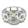 Small Daisy Flower Single Ring Girl, Fresh Pastoral Light Luxury Ring, Four-Claw Inlaid Zircon Model