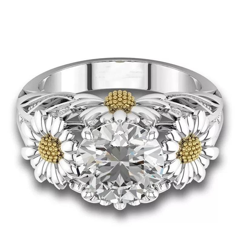 Small Daisy Flower Single Ring Girl, Fresh Pastoral Light Luxury Ring, Four-Claw Inlaid Zircon Model