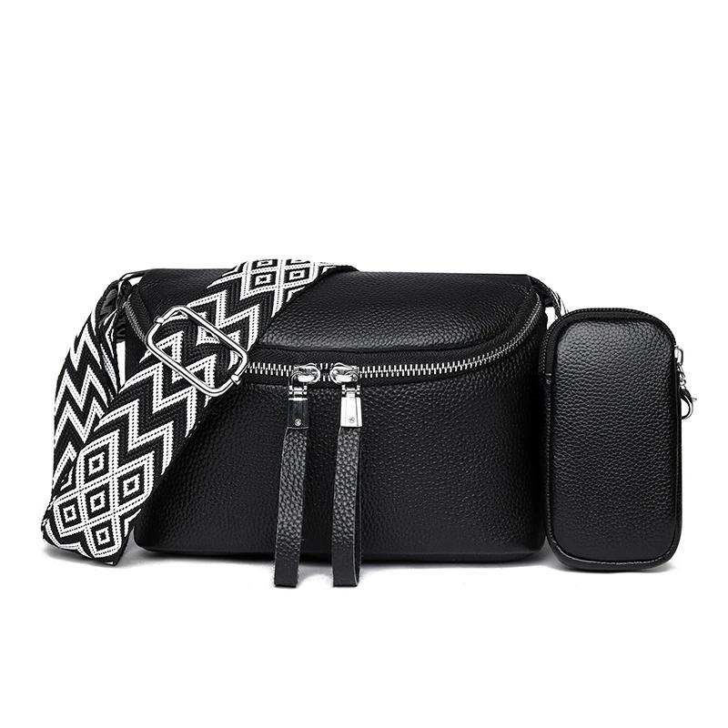Two In One Women Vintage Underarm Bags  Cowhide Leather Shoulder Bag Multipocket Adjustable Strap Female Commute Daily Bags