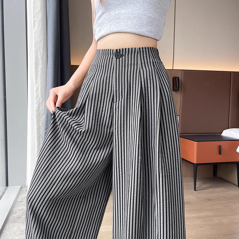 2026 Spring/Autumn Women's High-Waisted Slimming Striped Wide-Leg Floor-Length Pants