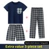 Xiaomi 3-piece Set Of Children's Seasonal Home Clothes For Boys And Girls Checkered Printed Short Sleeved Shorts And Pants Combination