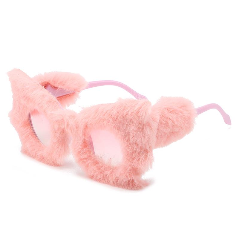 New Arrival Cat Eye Plush Sunglasses For Women Party Vintage Oversized Decorative Glasses Winter Thermal Fluffy Eyewear Uv400