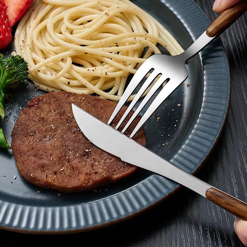 4pcs Stainless Steel Imitation Wooden Handle Cutlery Set Dinnerware Tableware Knife Spoon Fork Cutlery Set Tableware