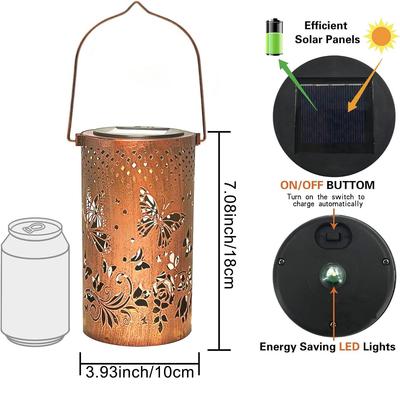 Outdoor Solar-Powered Waterproof Retro Iron Hanging Butterfly Lamp, Customizable