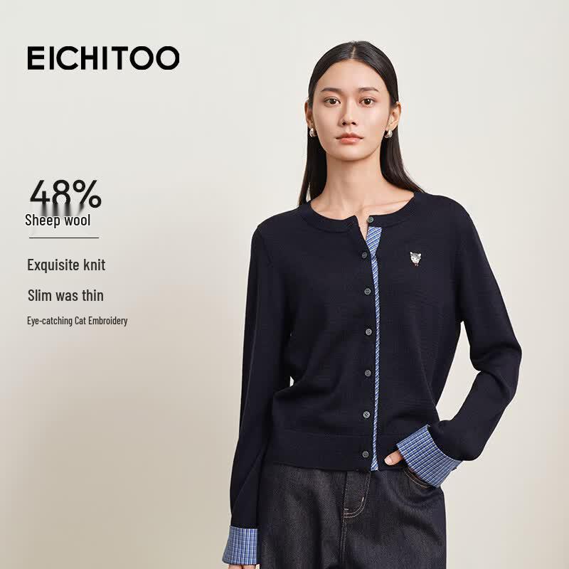 EICHITOO Women s Merino Wool Blend Plaid Knit Cardigan L