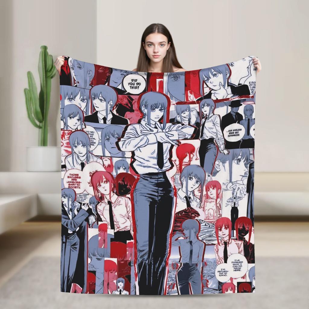 Makima Anime Girl Blanket C-Chainsaws Flannel Novelty Warm Throw Blanket for Home Summer