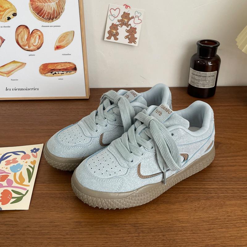 

Student German training double mesh shoes female ugly cute autumn new chic niche Korean version breathable sports Forrest Gump white shoes 40 синий