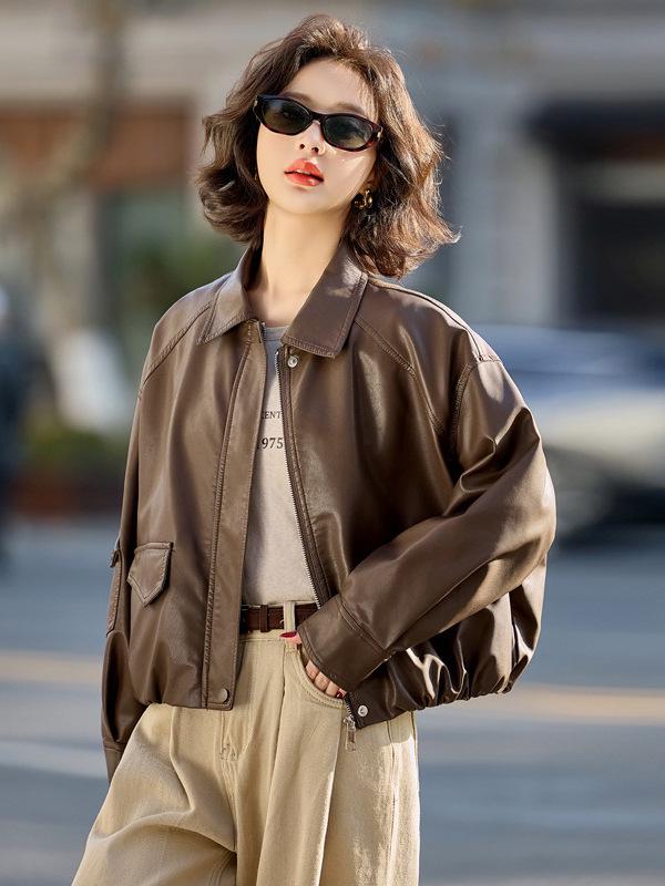 Women's Versatile Genuine Leather Jacket - Short Petite Fashion Lambskin Coat for Spring and Autumn 2025