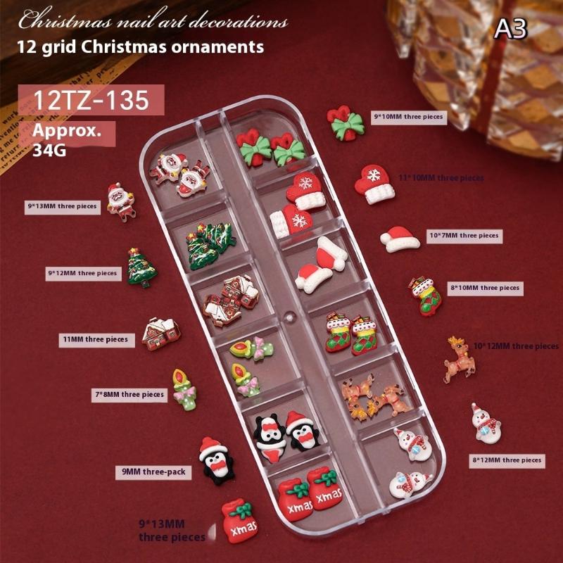 12 Grids Nail Enhancement Christmas Style Milu Deer Snowflake Nail Decoration Nail Charm Diy Manicure Tools