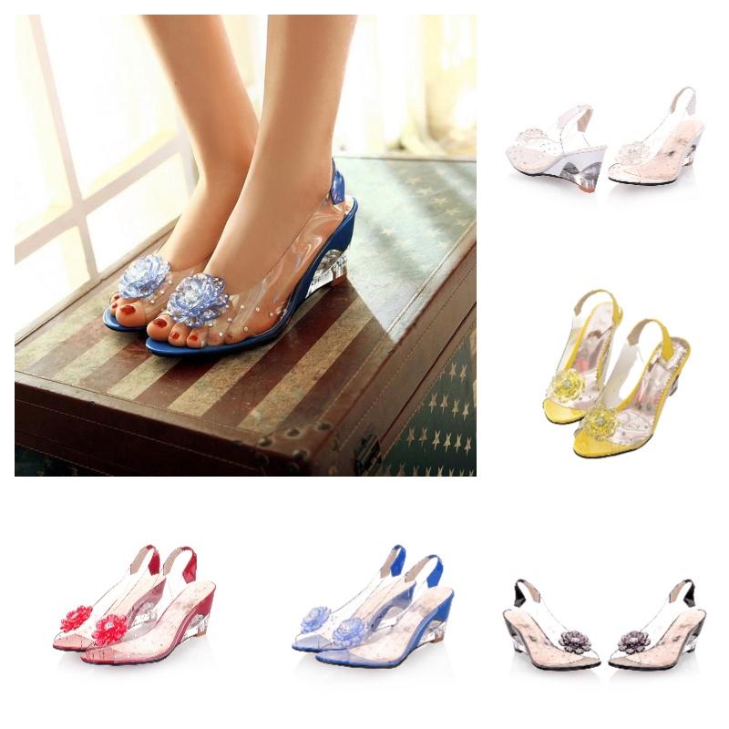 Women's Floral Transparent Sandals With Wedge Heel Sweet Style