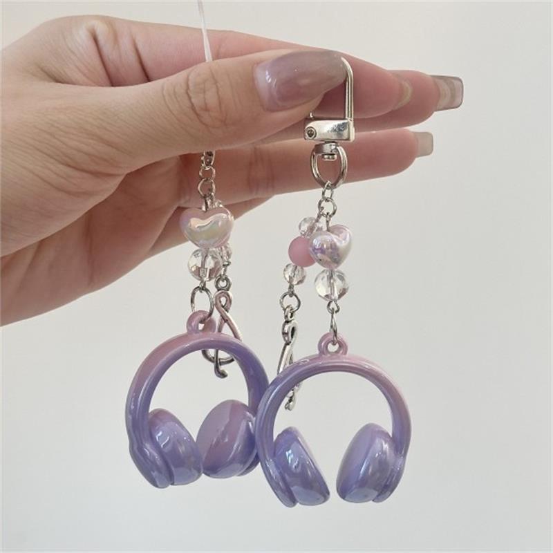 Cute Sweet Headphones Love Beads Mobile Phone Chain Lanyard Keyring Keychain Pendant Backpack Charm Bag Hang Ornaments Girl Gift